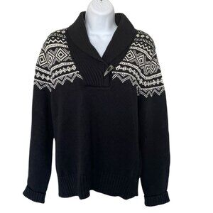 Lauren Ralph Lauren Nordic Fair Isle Sweater Sz L Black White Cotton Preppy